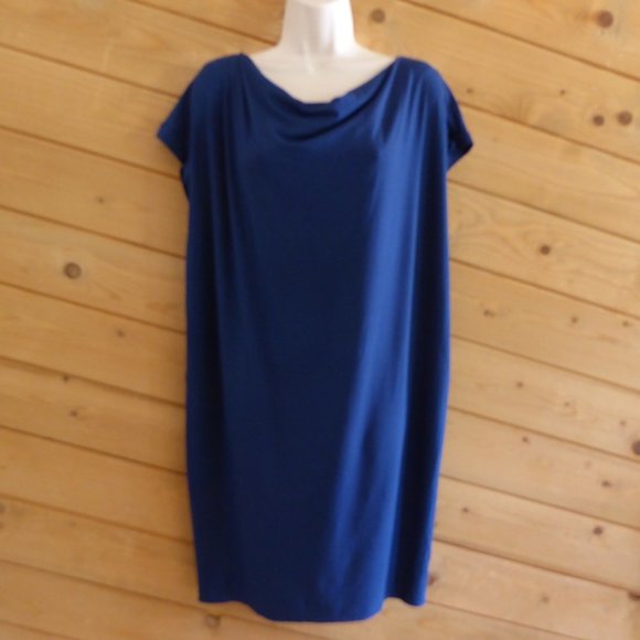 Eileen Fisher Navy Blue Bonnet Drape Front Jersey Cap Sleeve Above Knee Dress S - Picture 5 of 11